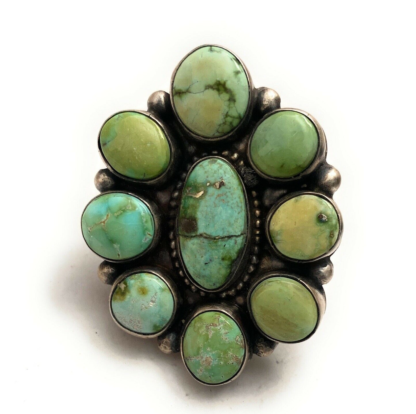 Handcrafted Sonoran Gold Turquoise & Sterling Silver Cluster Ring Size 7 Signed