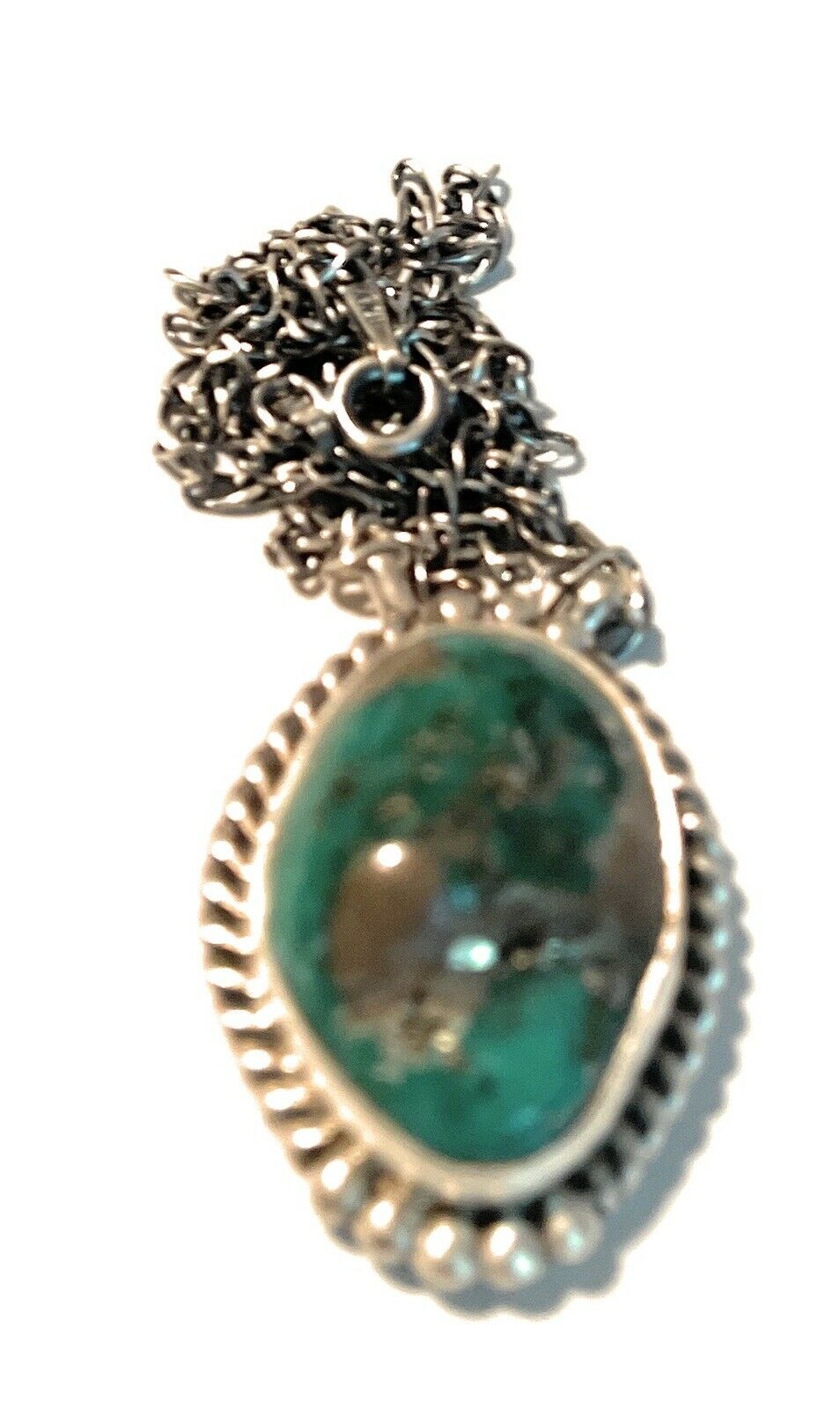 Handcrafted Sterling Silver And Morenci Turquoise Stone Southwest Necklace Signed