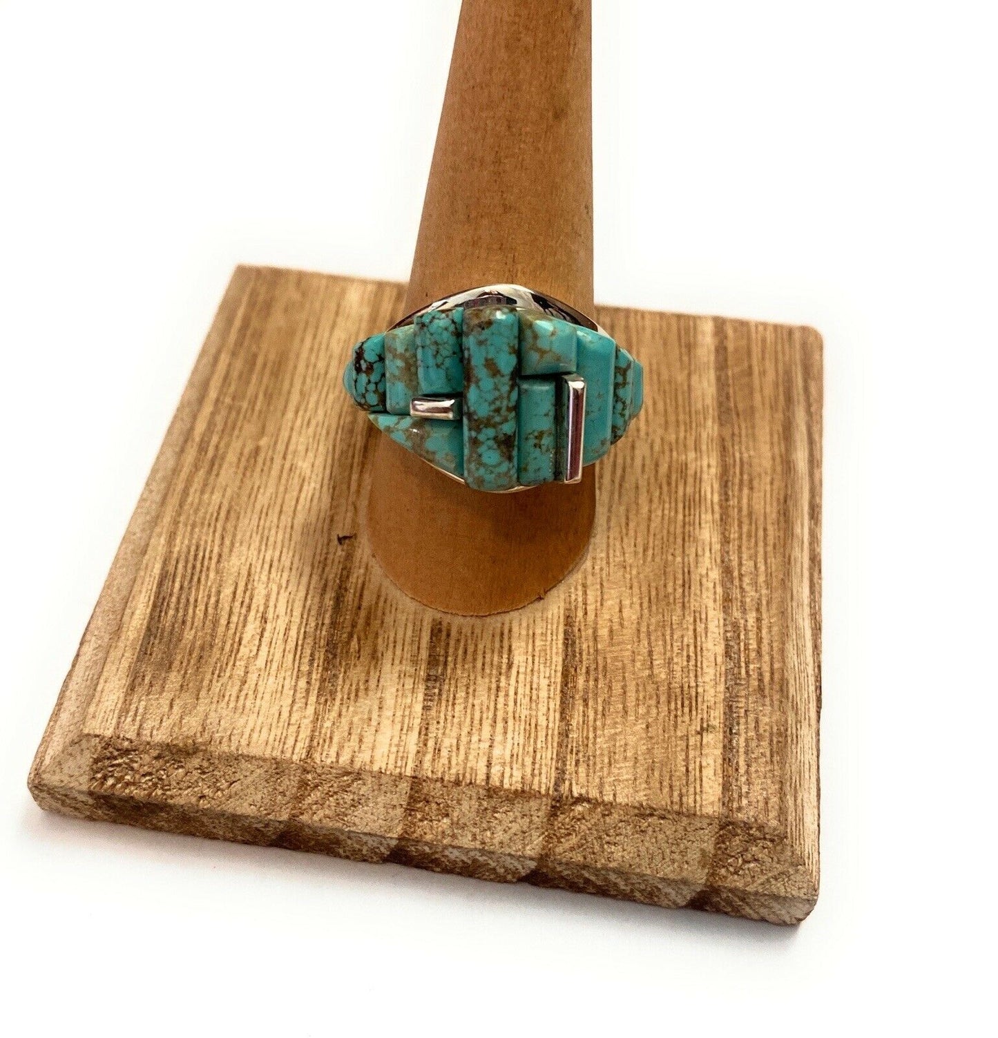 Handcrafted Turquoise & Sterling Silver High Rise Inlay Ring