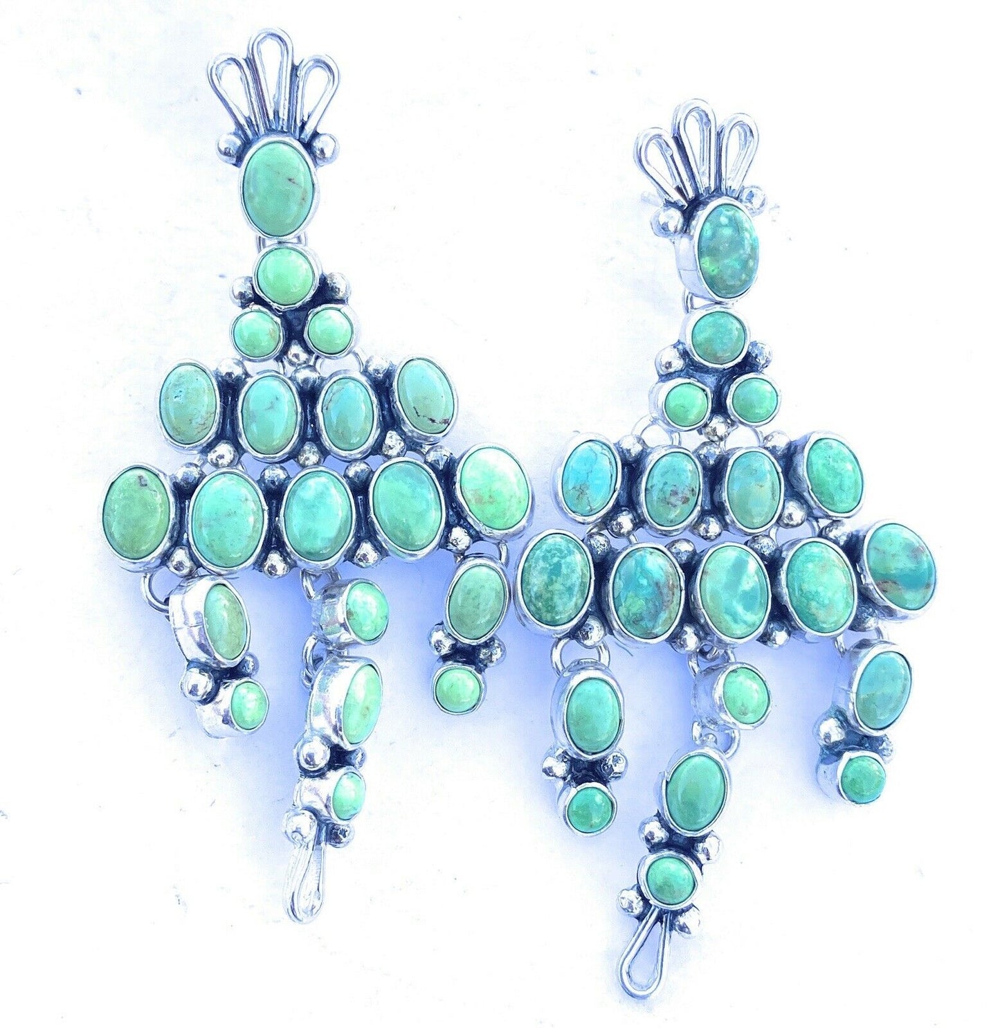 Handcrafted Sterling Silver And Sonoran Gold Turquoise Dangle Earrings Signed