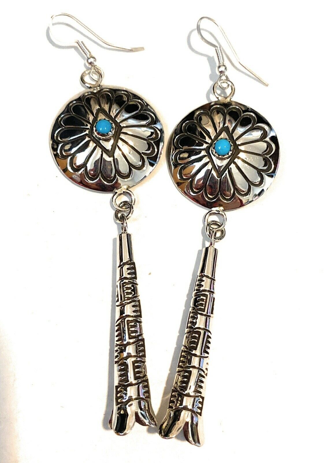 Handcrafted Turquoise & Sterling Silver Concho Dangle Earrings