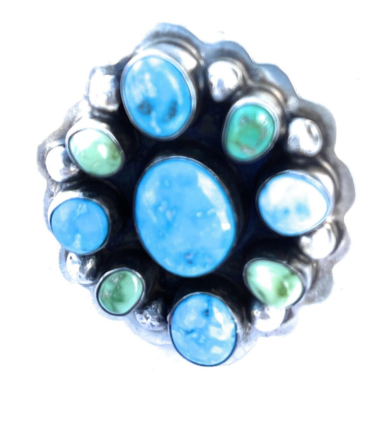 Handcrafted Sterling Sonoran Gold And Golden Hills Turquoise Cluster Ring Size 8.5