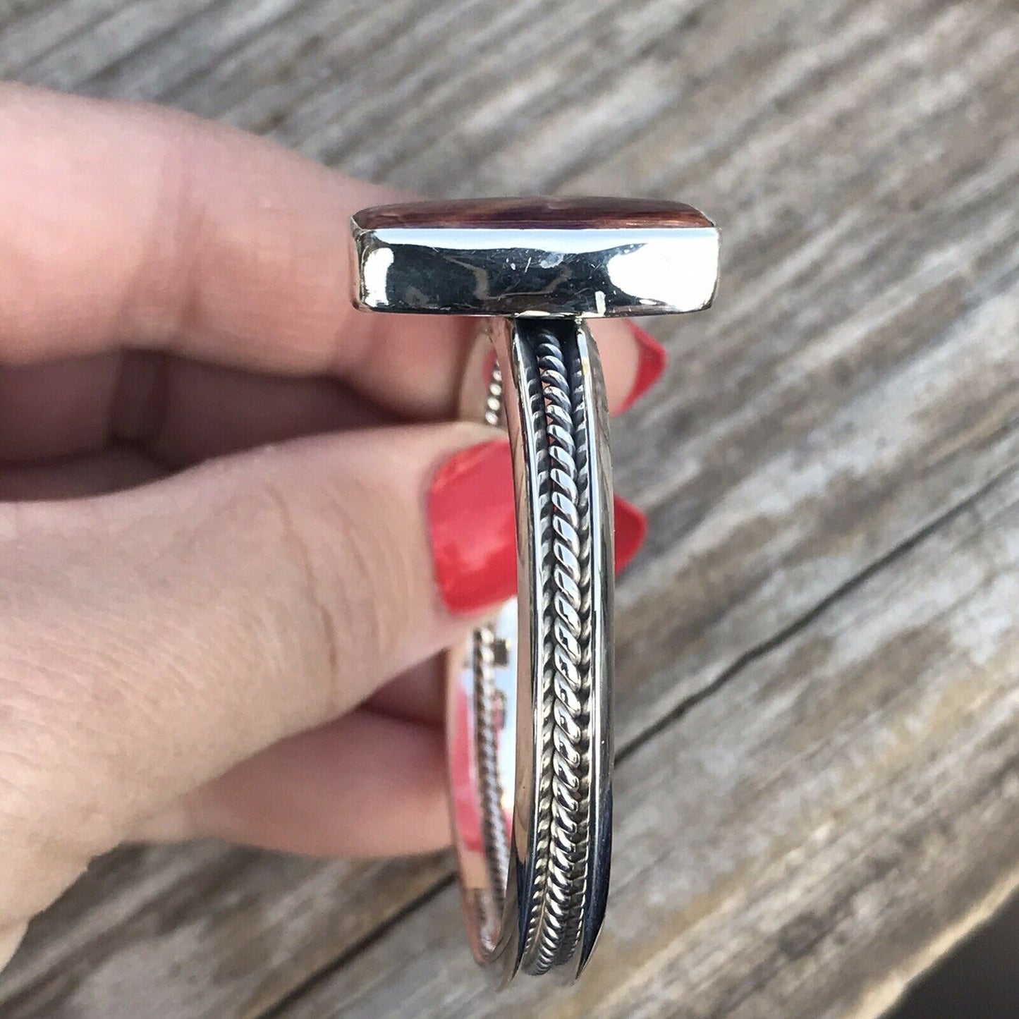 Navajo Floating Spiny Oyster Sterling Silver Cuff Bracelet Stamped