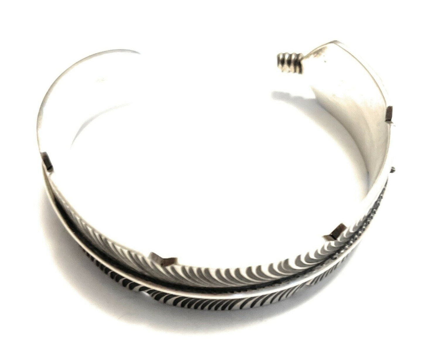 Navajo Sterling Silver Hand Stamped Feather Bracelet Cuff