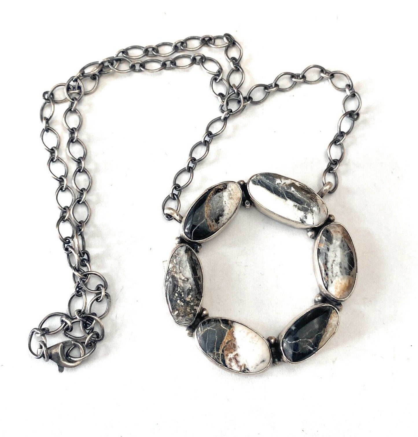 Handcrafted Sterling Silver & White Buffalo Necklace Signed
