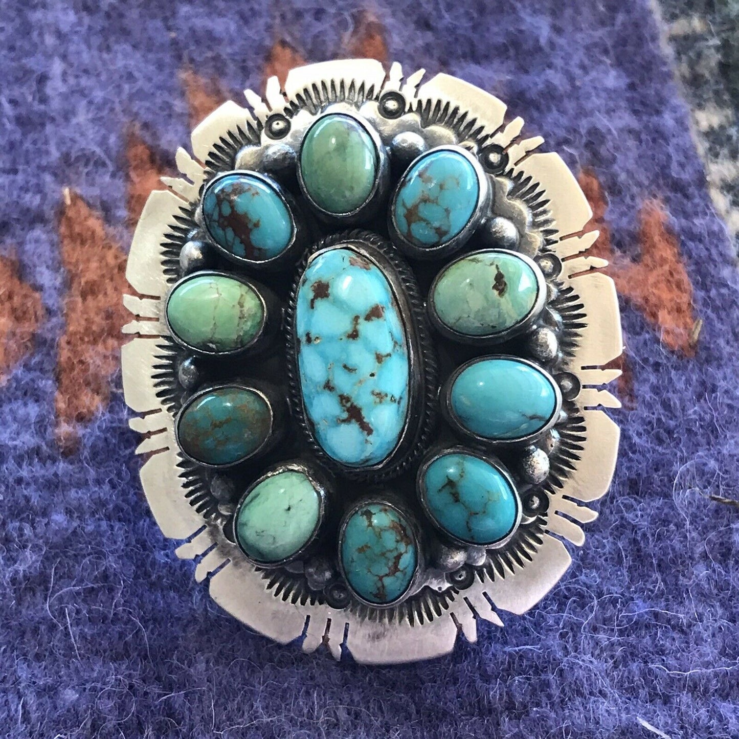 Navajo Cluster Multi Turquoise & Sterling Silver Ring Size 6.5