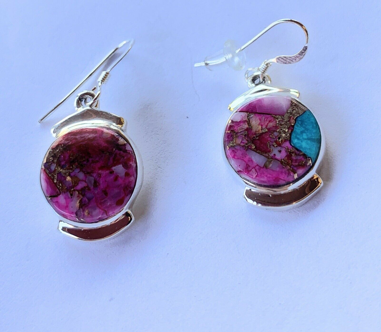 Handcrafted Pink Dream Mohave Sterling Silver Circle Dangle Earrings