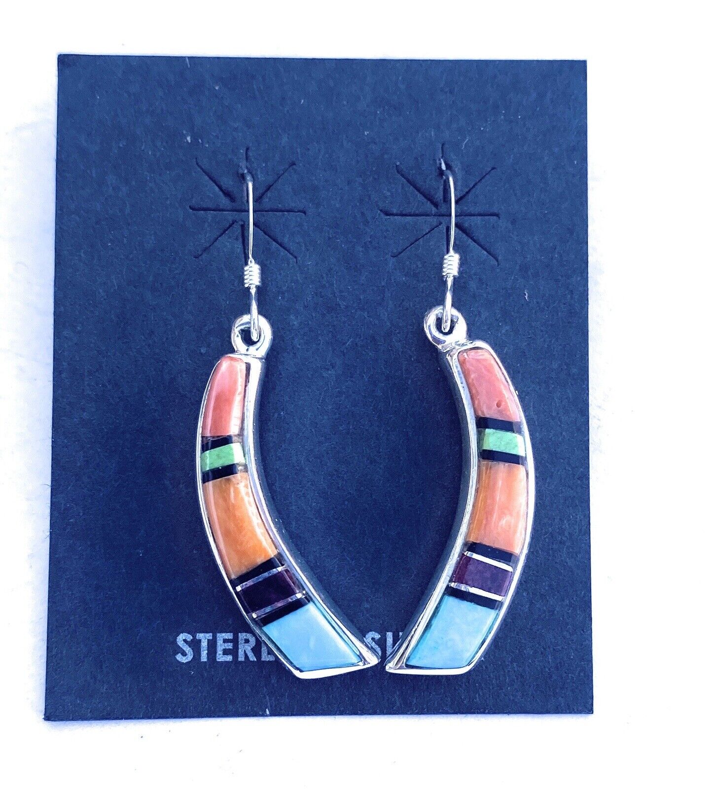 Handcrafted Multi Stone And Sterling Silver Inlay Dangle Earrings