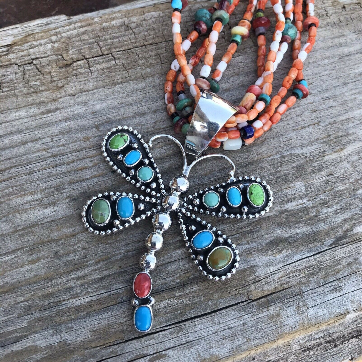Beautiful Handcrafted Sterling Silver Multi Stone Dragonfly Pendant Paul Livingston