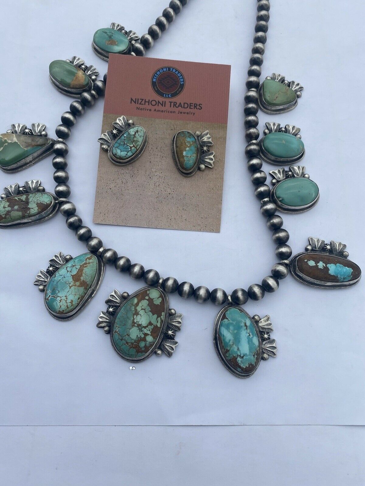 Stunning Navajo Sterling Silver Royston Turquoise Necklace & EarrIng Set