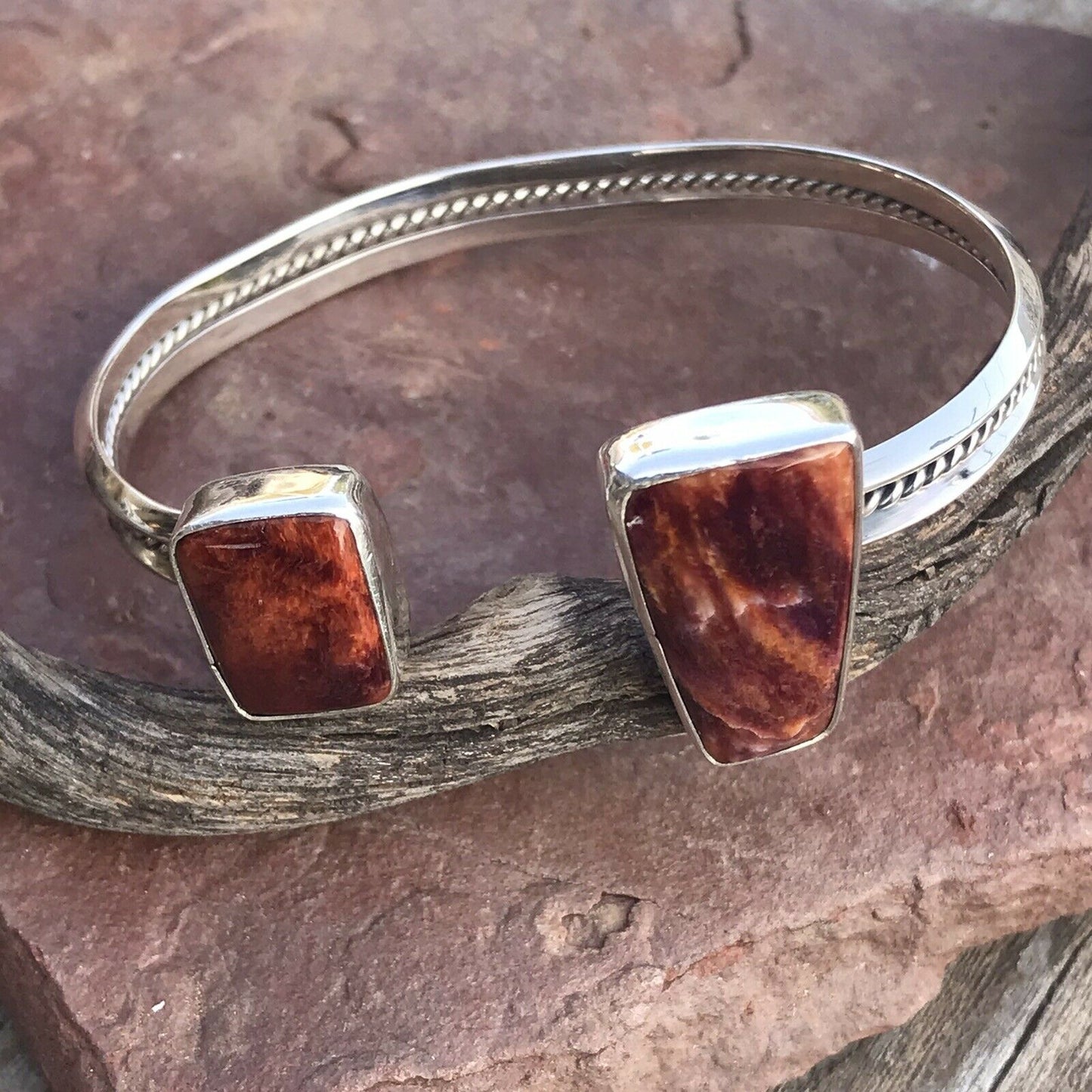 Navajo Floating Spiny Oyster Sterling Silver Cuff Bracelet Stamped