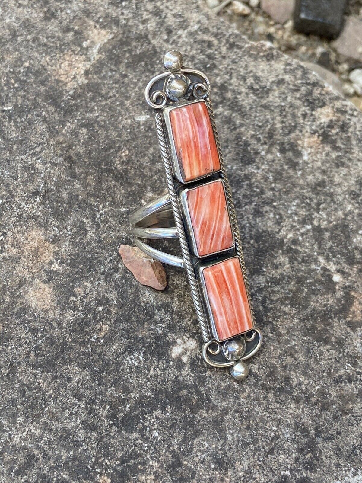 Navajo Spiny Oyster & Sterling Silver Ring Size 8.5 Signed