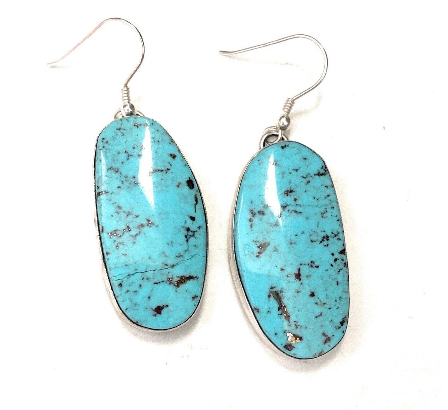 Navajo Kingman Turquoise & Sterling Silver Dangle Earrings Signed