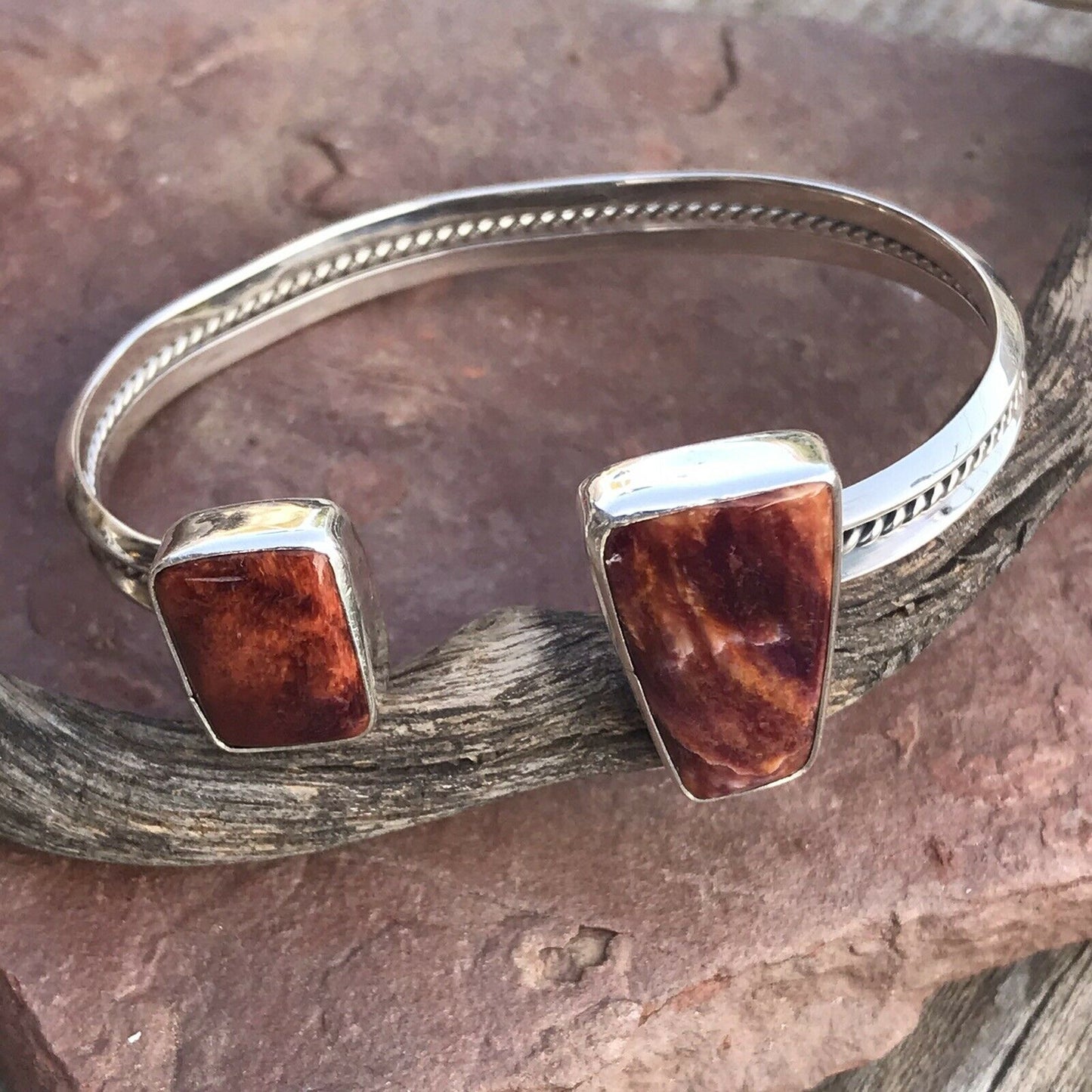 Navajo Floating Spiny Oyster Sterling Silver Cuff Bracelet Stamped
