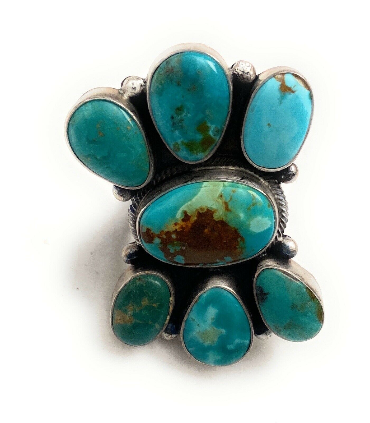 Handcrafted Royston Turquoise & Sterling Silver Ring Size 7.5 Signed