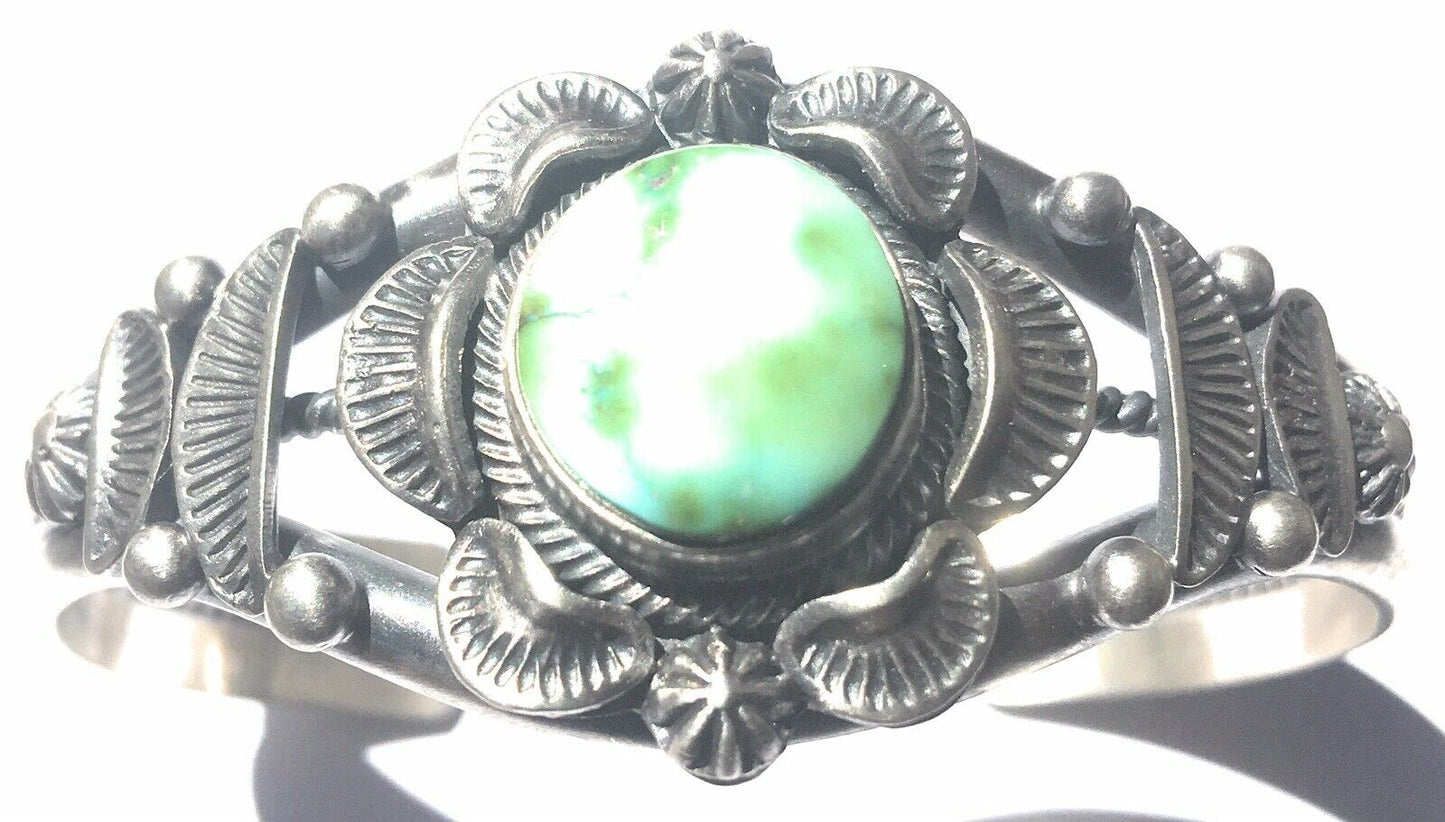 Navajo Sterling Silver Sonoran Gold Turquoise Cuff Bracelet Signed Stamped