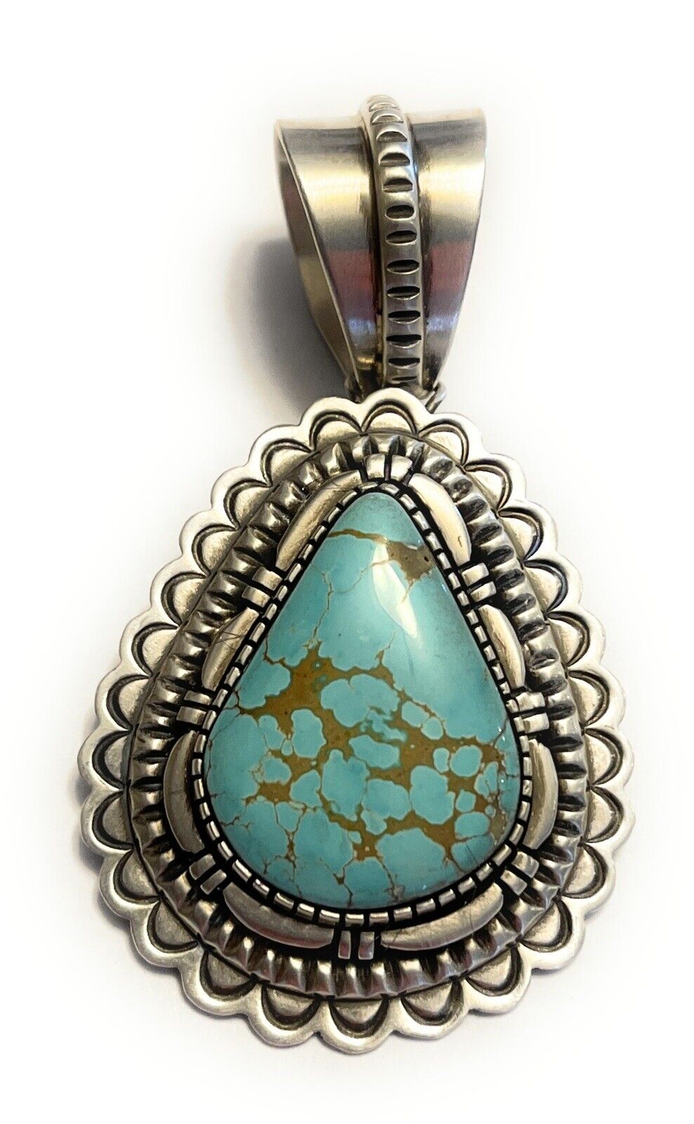 Handcrafted Number 8 Turquoise & Sterling Silver Jumbo Pendant Signed