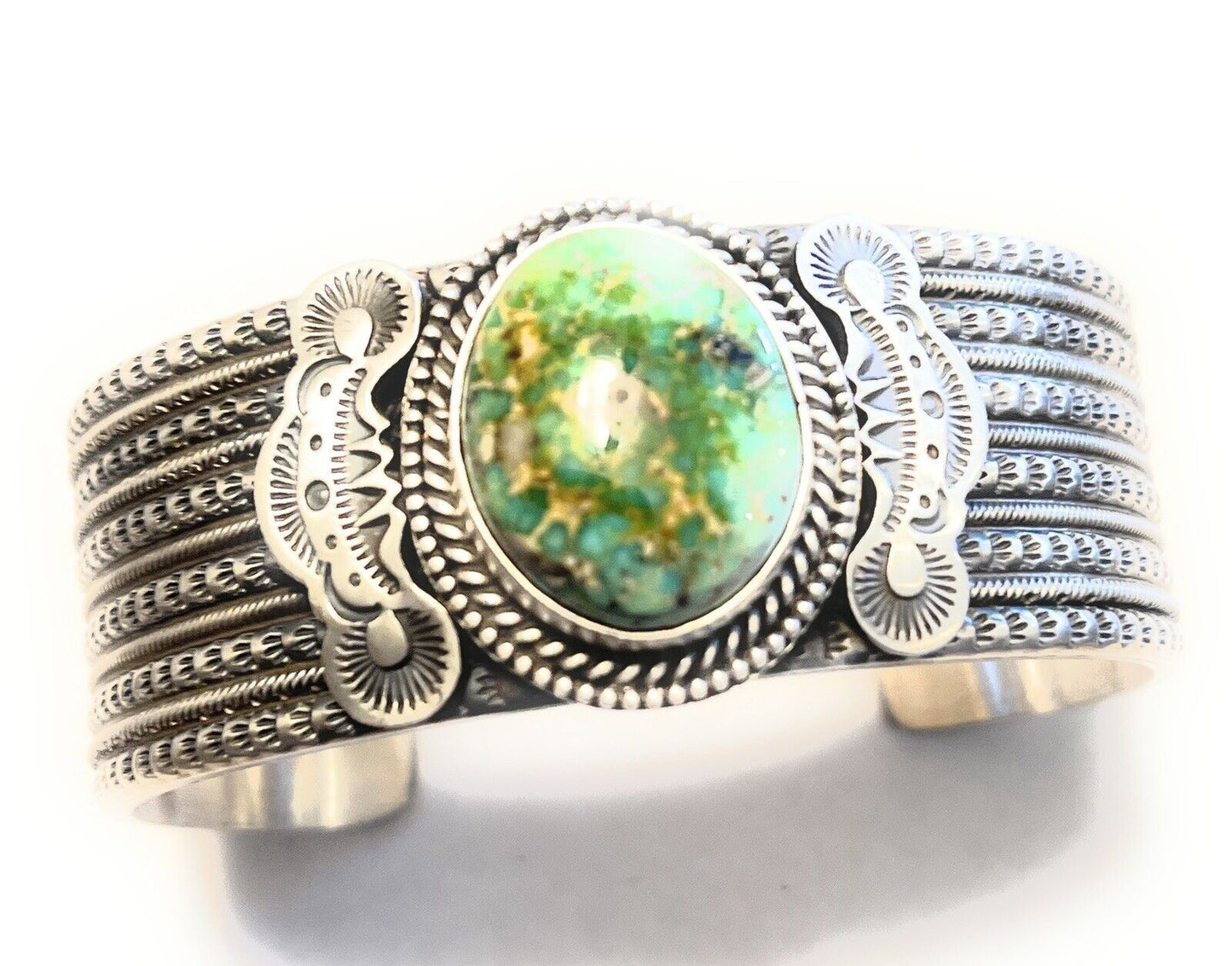 Handcrafted Sterling Silver & Sonoran Gold Turquoise Cuff Bracelet Signed & Stamped