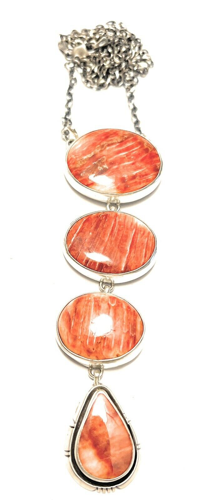 Handcrafted Orange Drop Spiny Sterling Silver Lariat Necklace