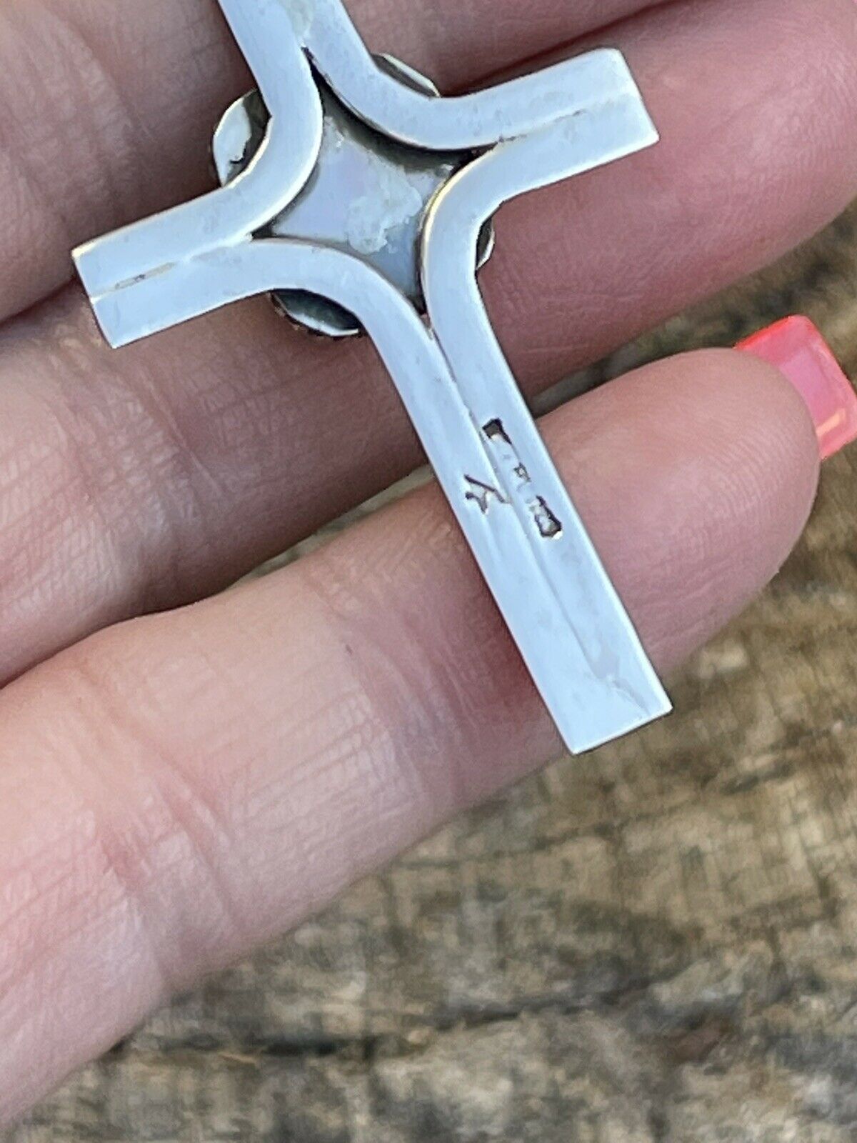 Navajo Sterling Silver & Orange Spiny Shell Cross Pendant Signed