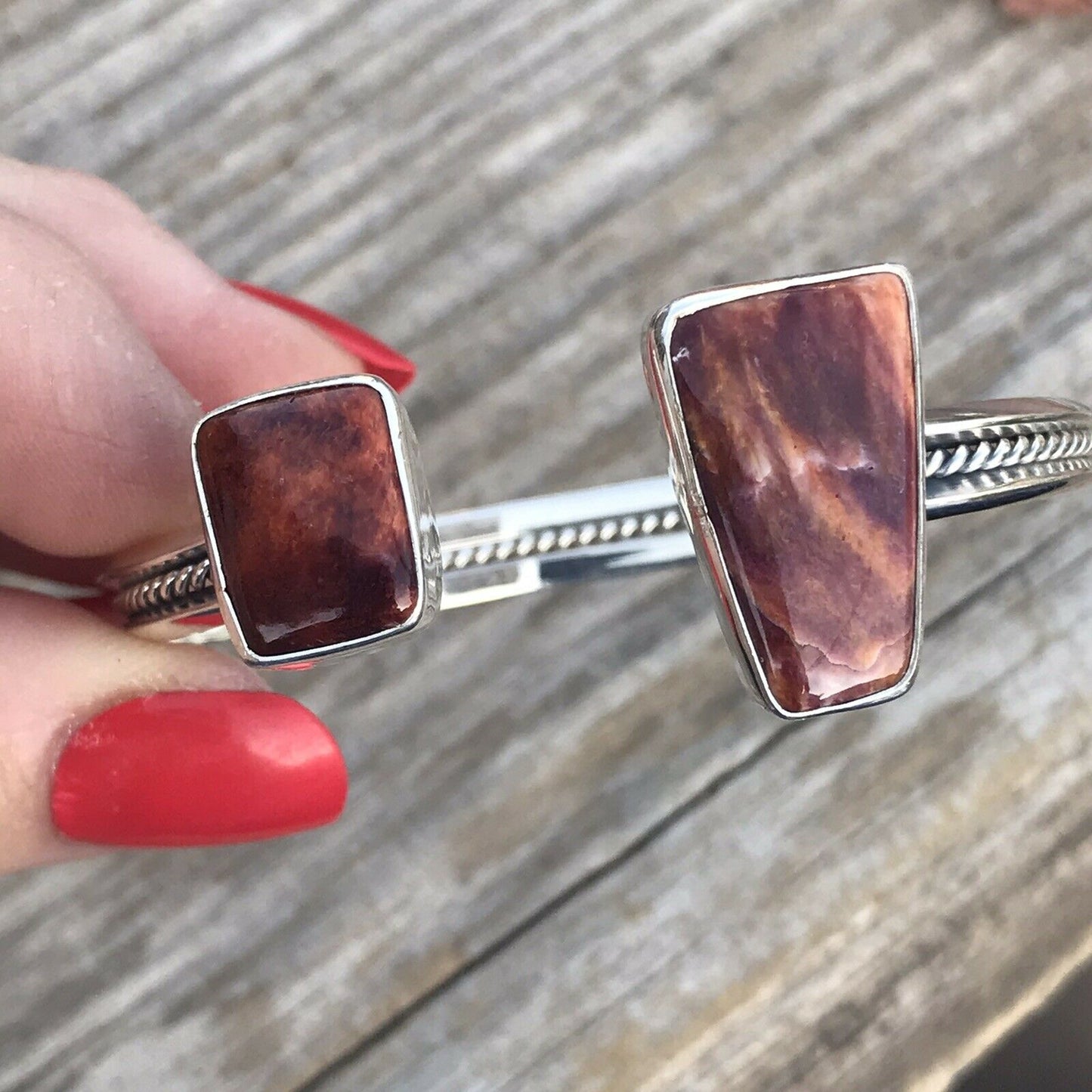 Navajo Floating Spiny Oyster Sterling Silver Cuff Bracelet Stamped