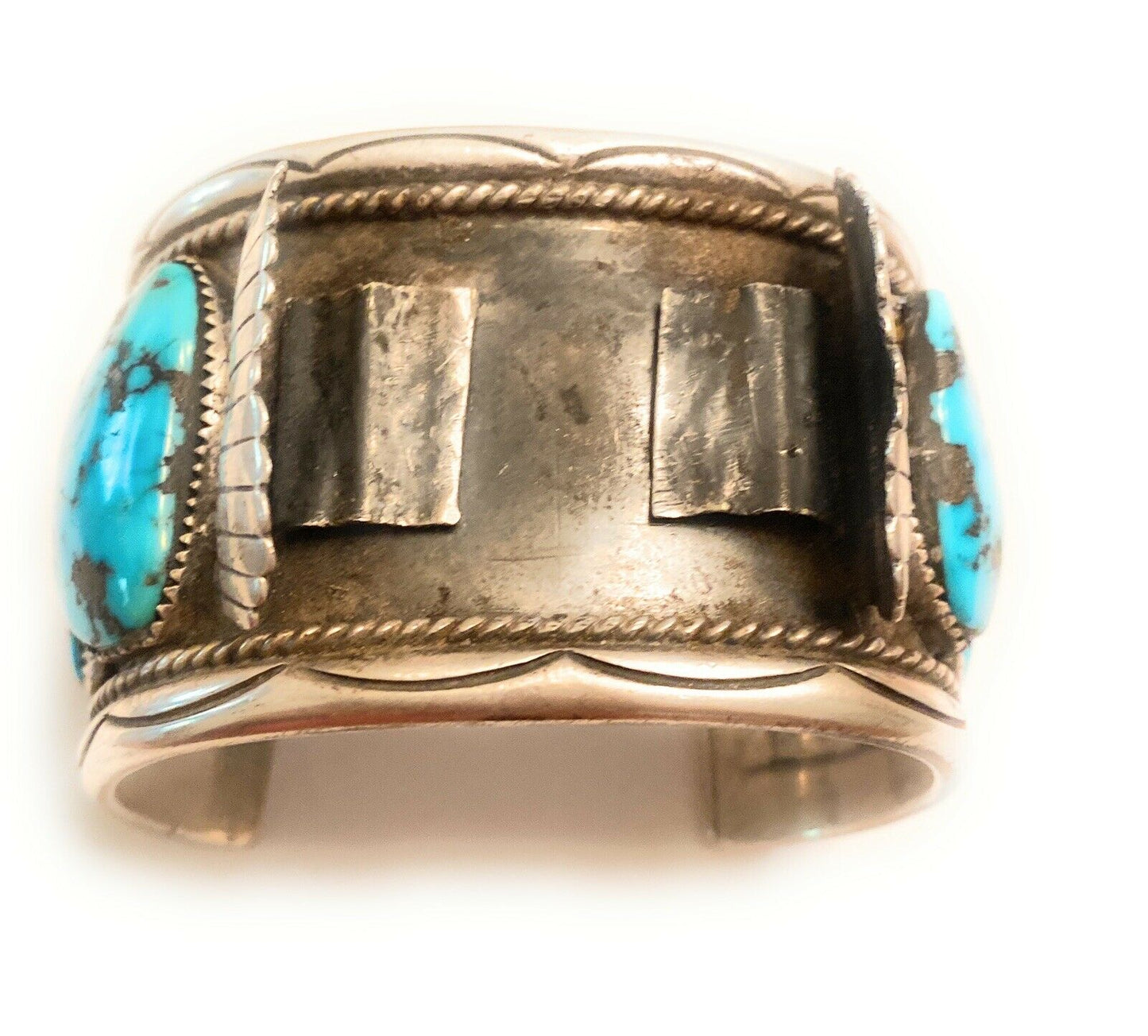 Vintage Handcrafted Turquoise & Sterling Silver Jumbo Watch Cuff