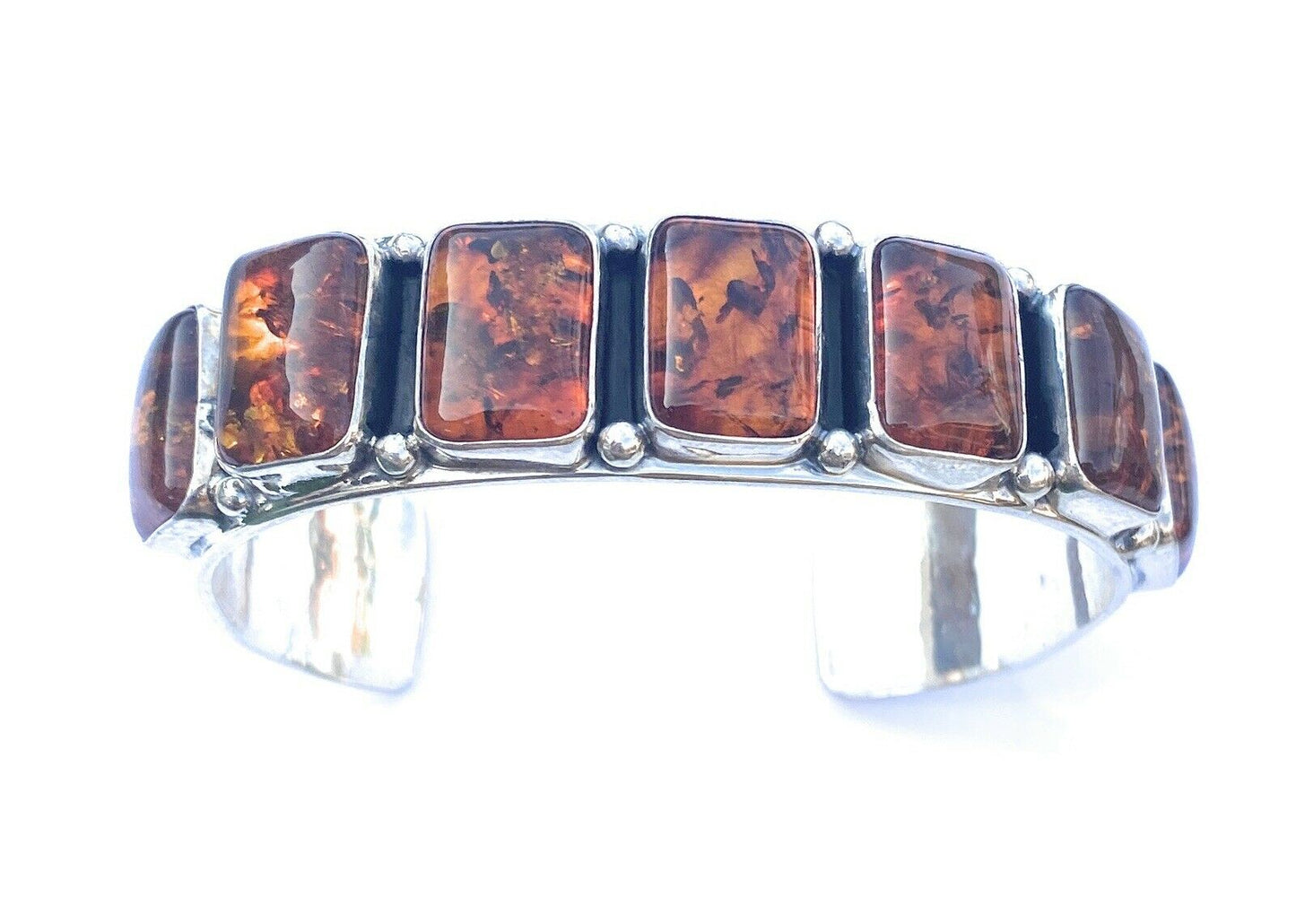 Handcrafted Sterling Silver Topaz Cuff Bracelet Signed