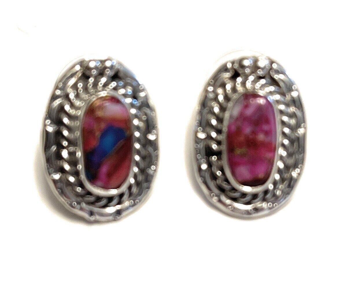 Handcrafted Pink Dream Mojave & Sterling Silver oval Stud Earrings