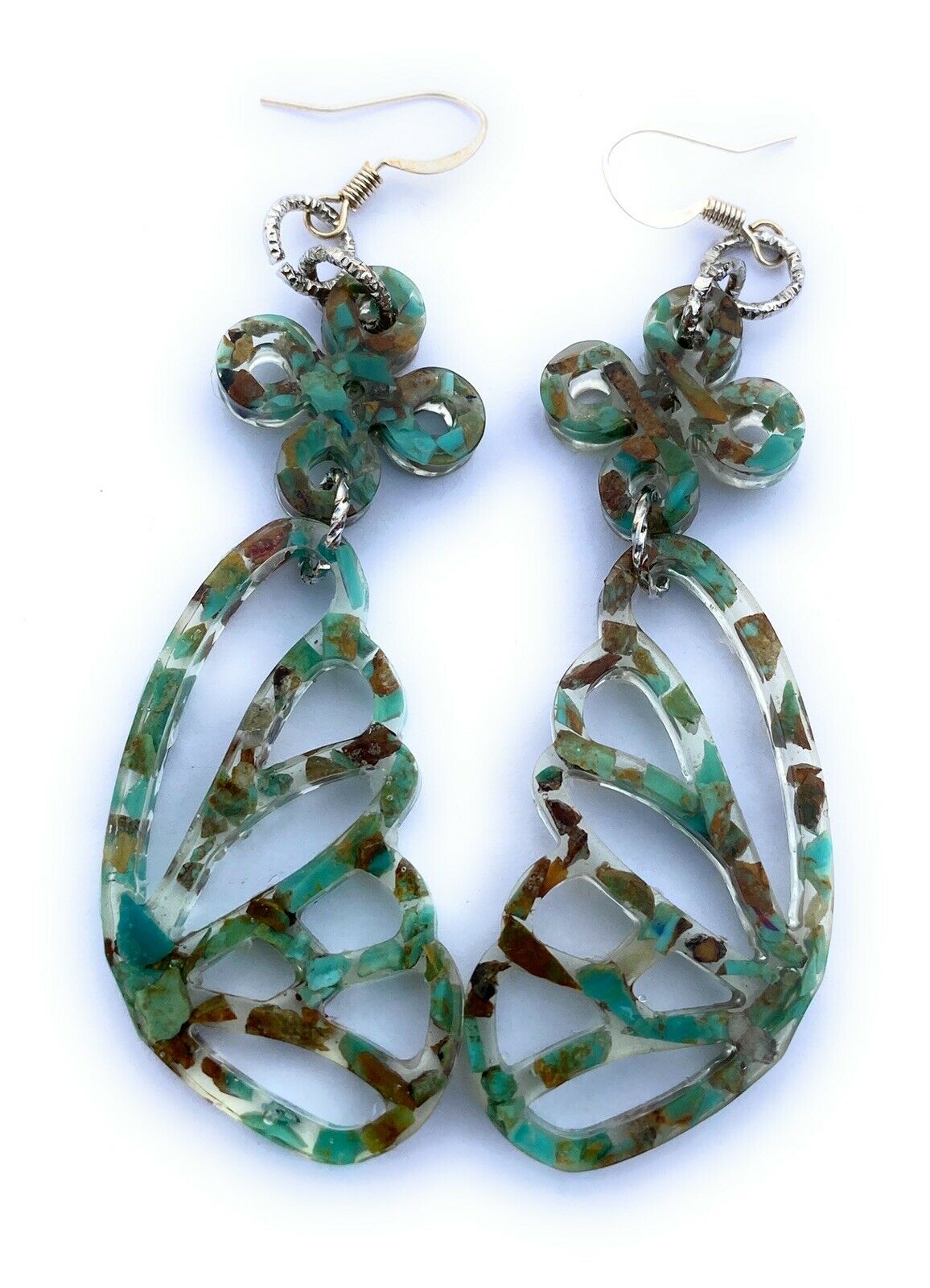 Navajo Turquoise & Resin Butterfly Wing Dangle Earrings