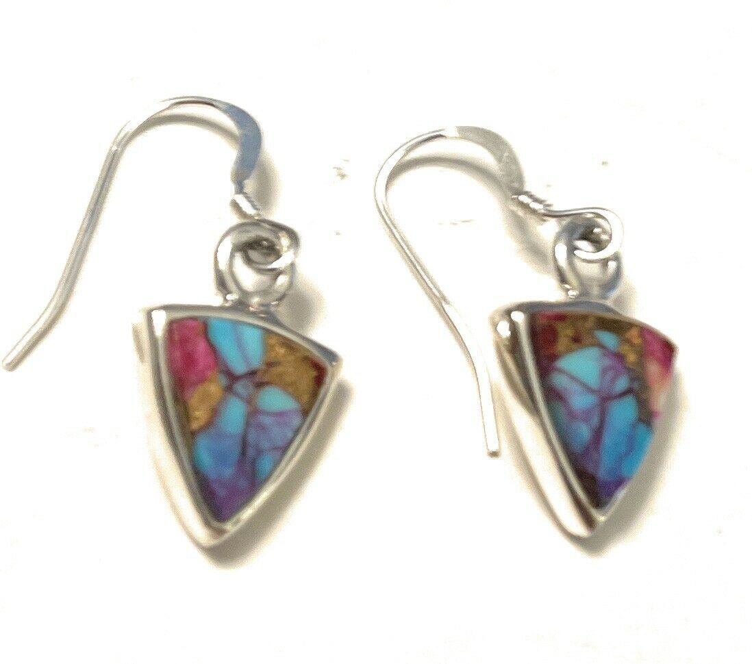 Handcrafted Pink Dream Mojave & Sterling Silver Triangle Dangle Earrings