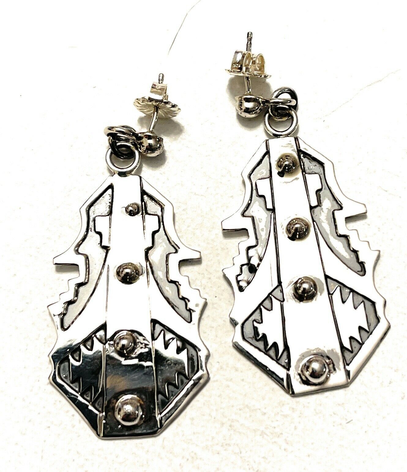 Handcrafted Sterling Silver Southwest Dangle Earrings Signed