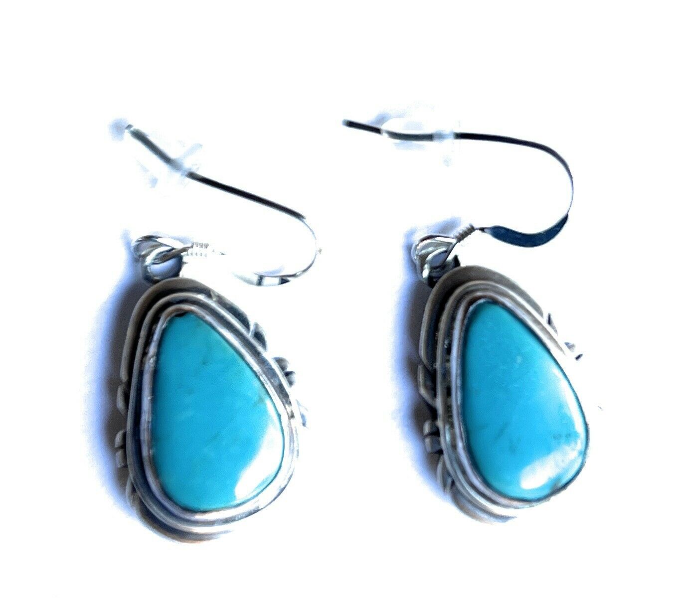 Handcrafted Sterling & Turquoise Teardrop Dangle Post Earrings Signed P. A Smith
