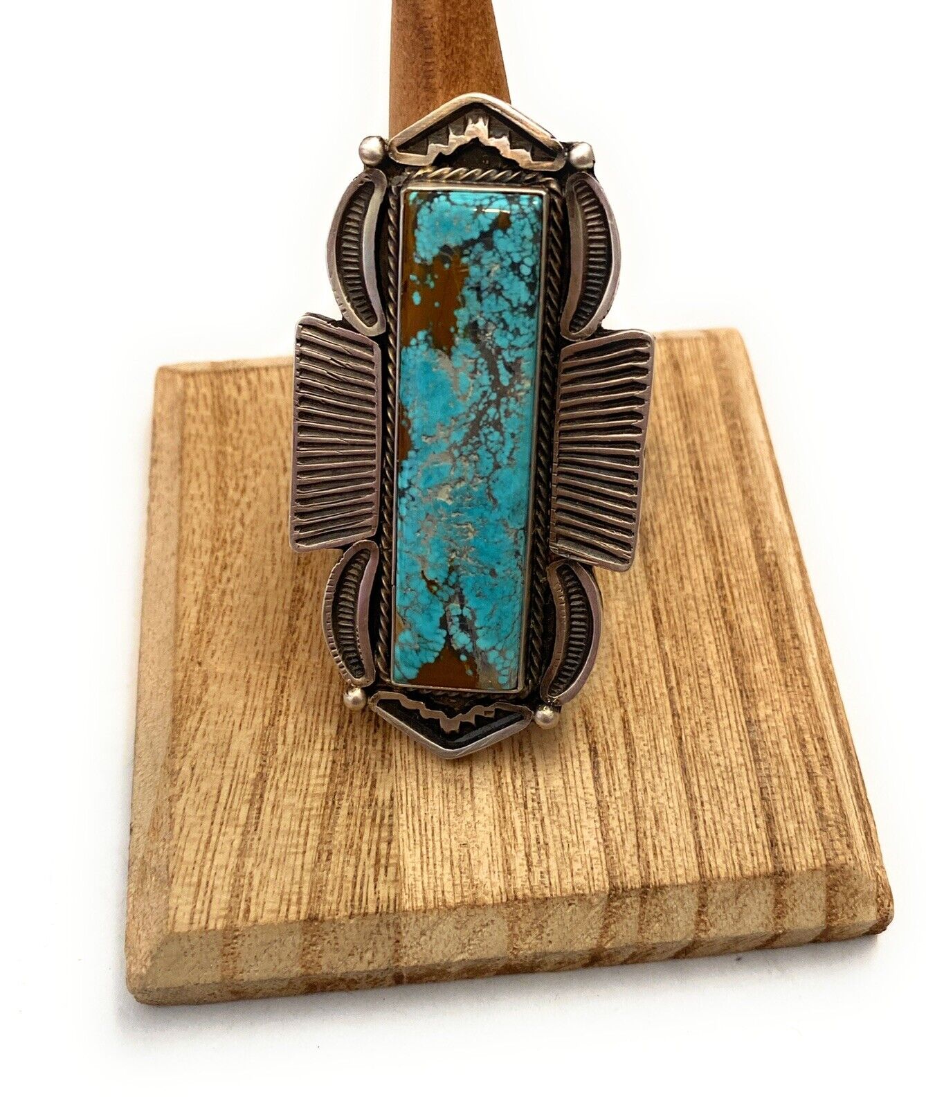 Handcrafted Royston Turquoise & Sterling Silver Ring Size 8.5
