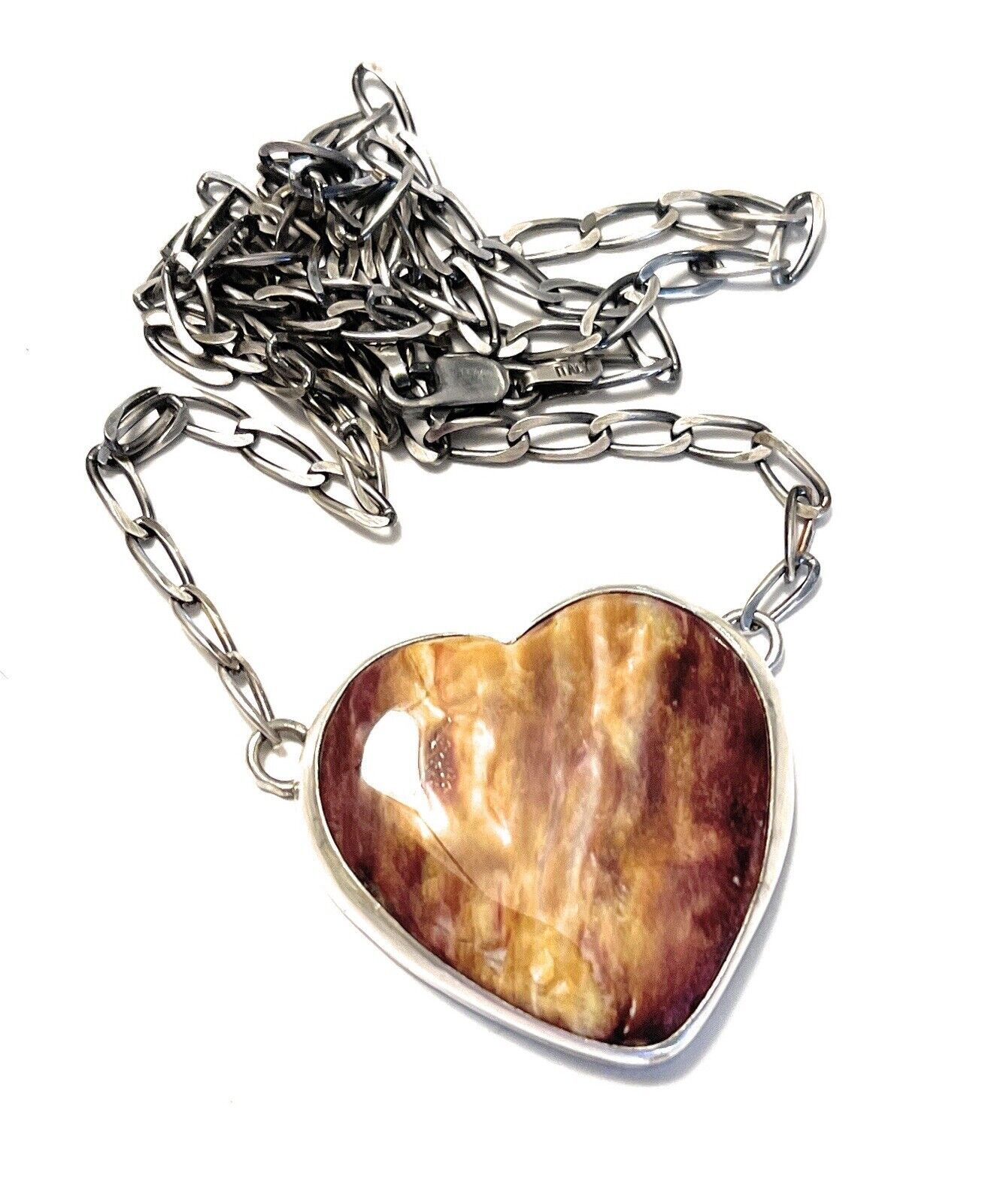 Handcrafted Purple Spiny And Sterling Silver Heart Necklace Signed
