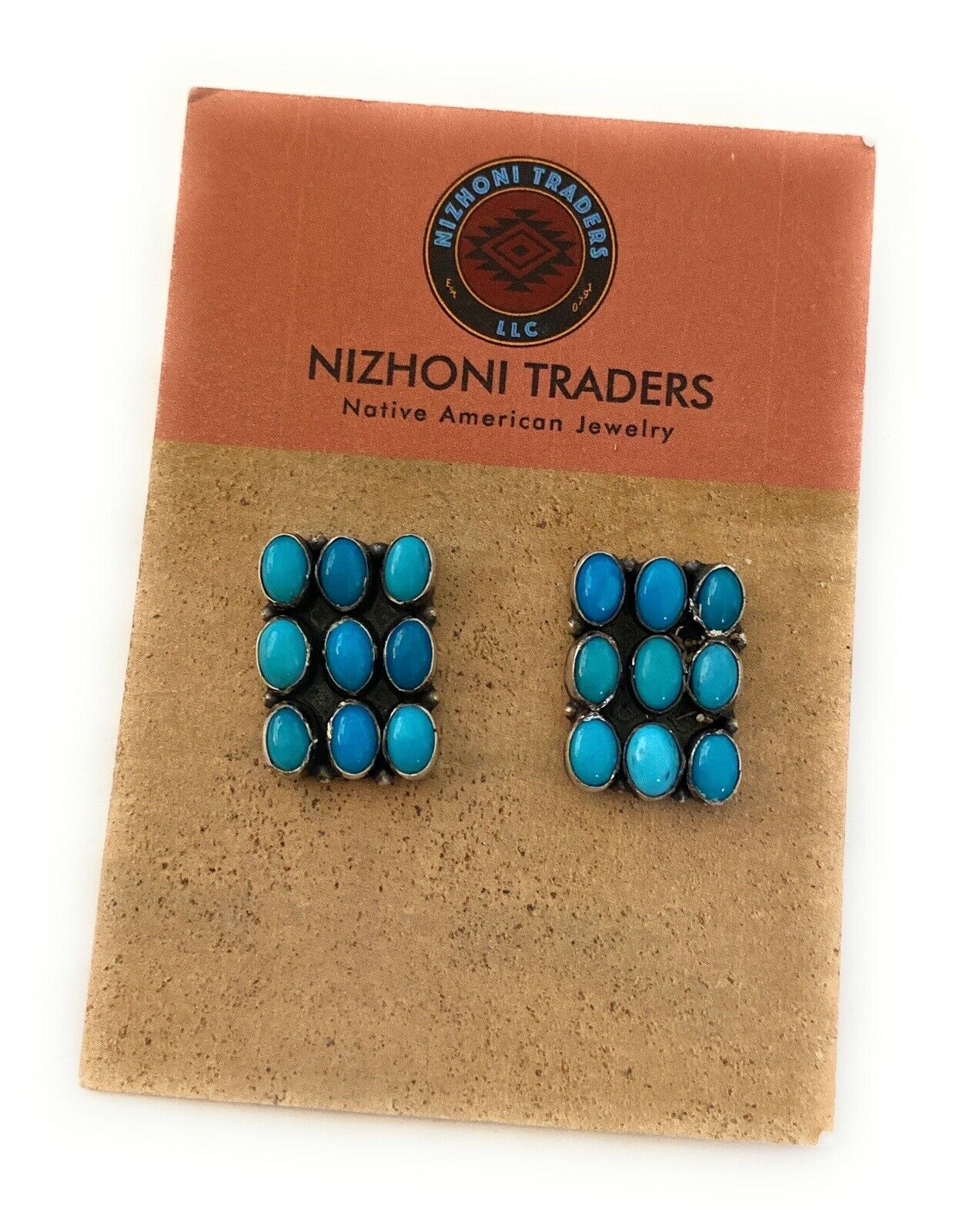 Handcrafted Turquoise & Sterling Silver Cluster Stud Earrings Signed