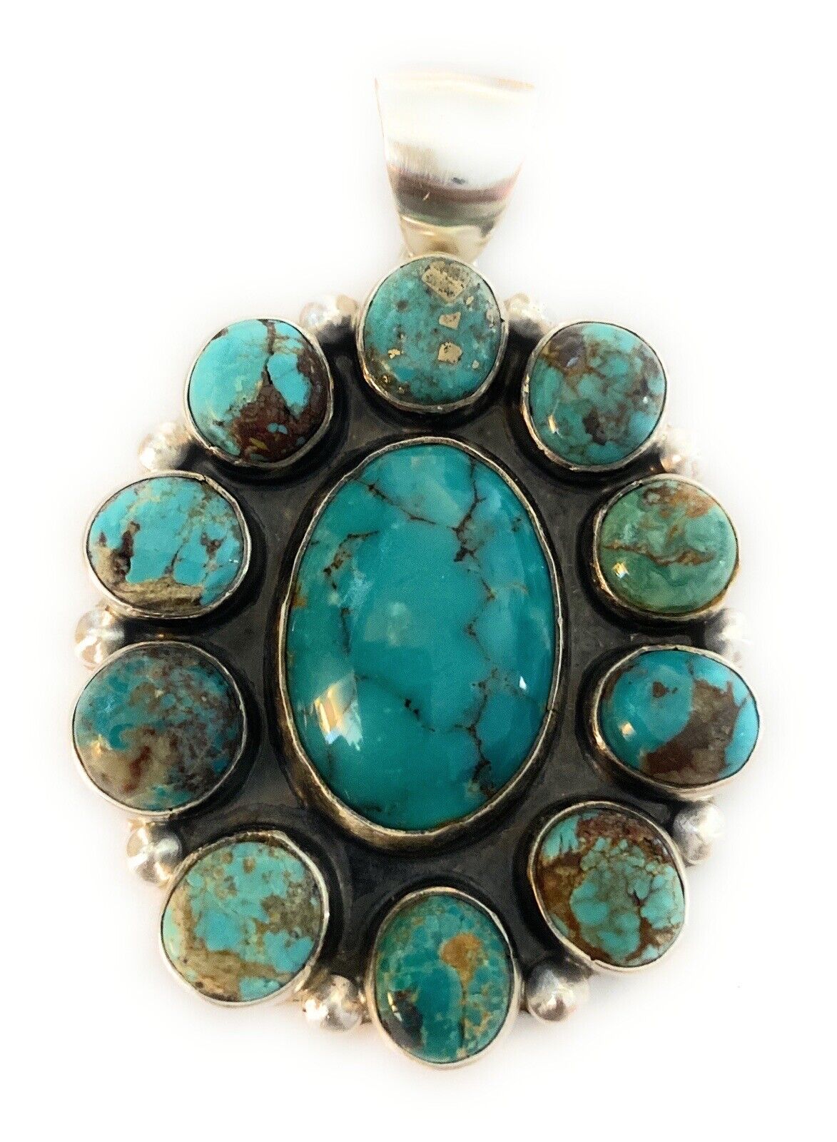 Handcrafted Sterling Silver & Multi Turquoise Cluster Pendant Signed
