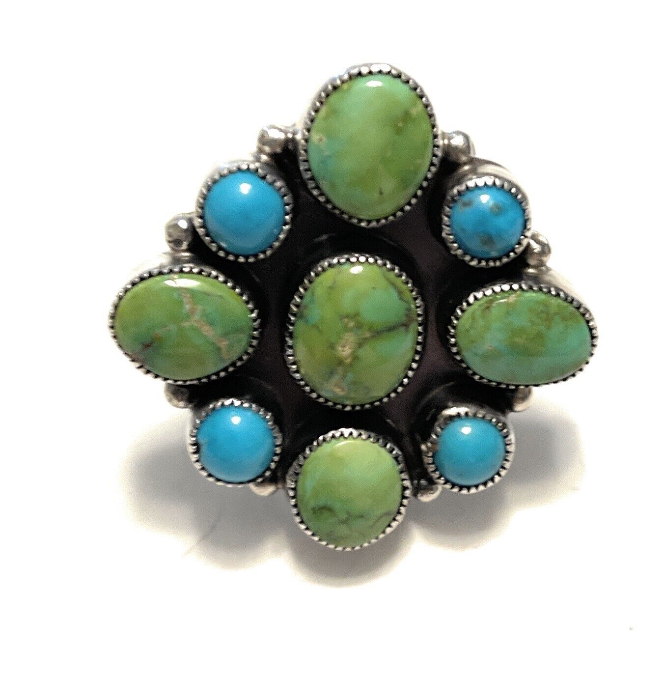Handcrafted Sterling Sonoran Gold And Golden Hills Turquoise Cluster Ring Size 7
