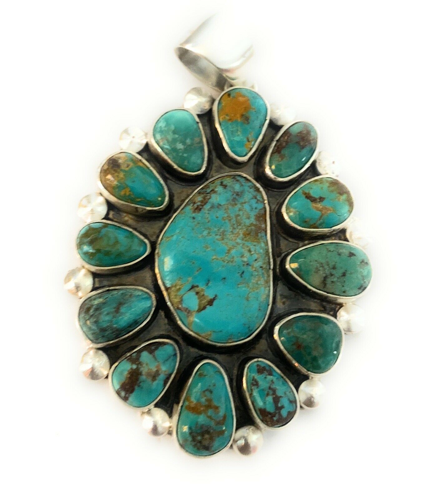 Handcrafted Sterling Silver & Multi Turquoise Cluster Pendant Signed