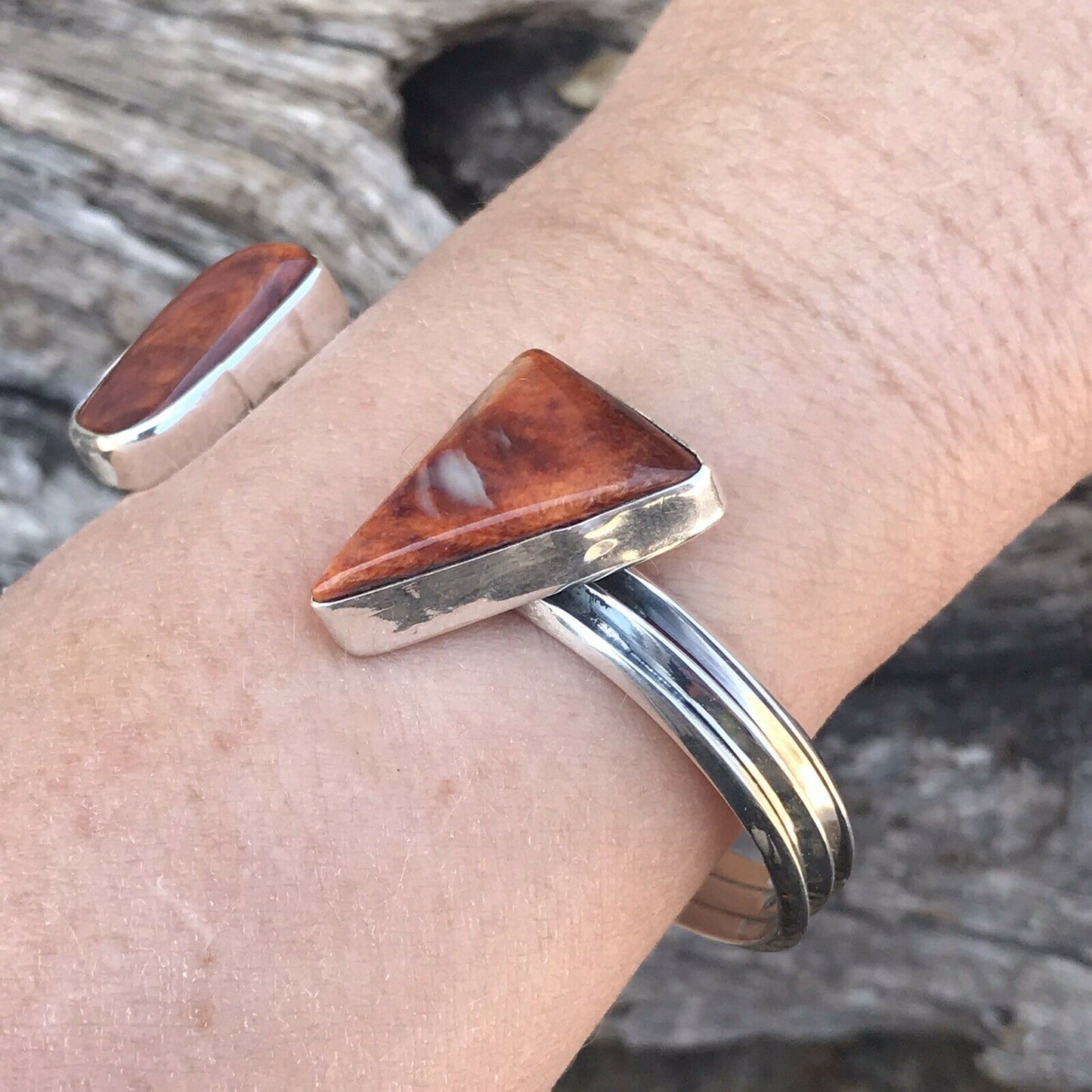 Handcrafted Purple Spiny Oyster & Sterling Silver Bracelet Cuff Signed