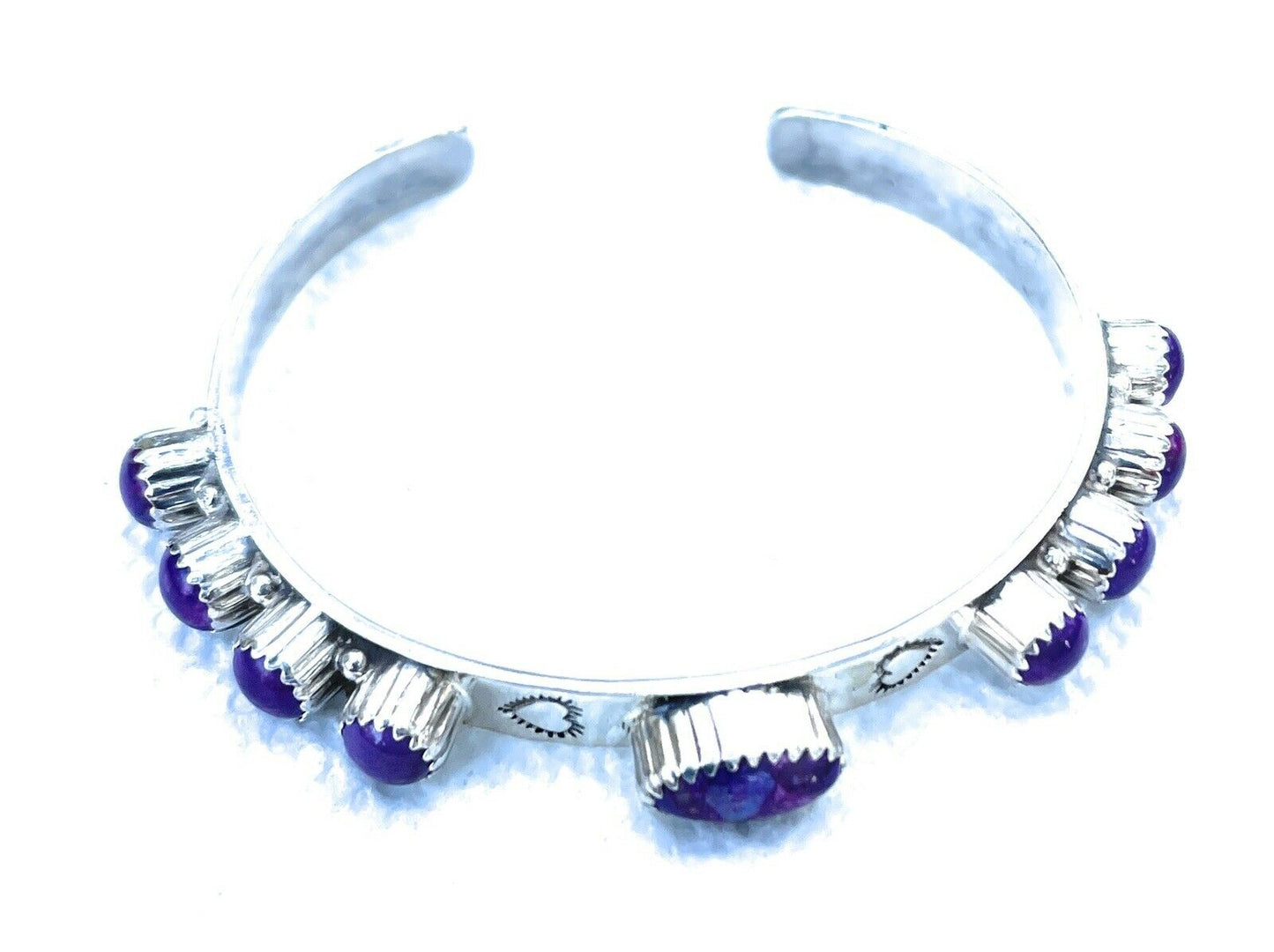 Handcrafted Purple Spiny Sterling Silver Heart Cuff Bracelet Stamped G. Boyd