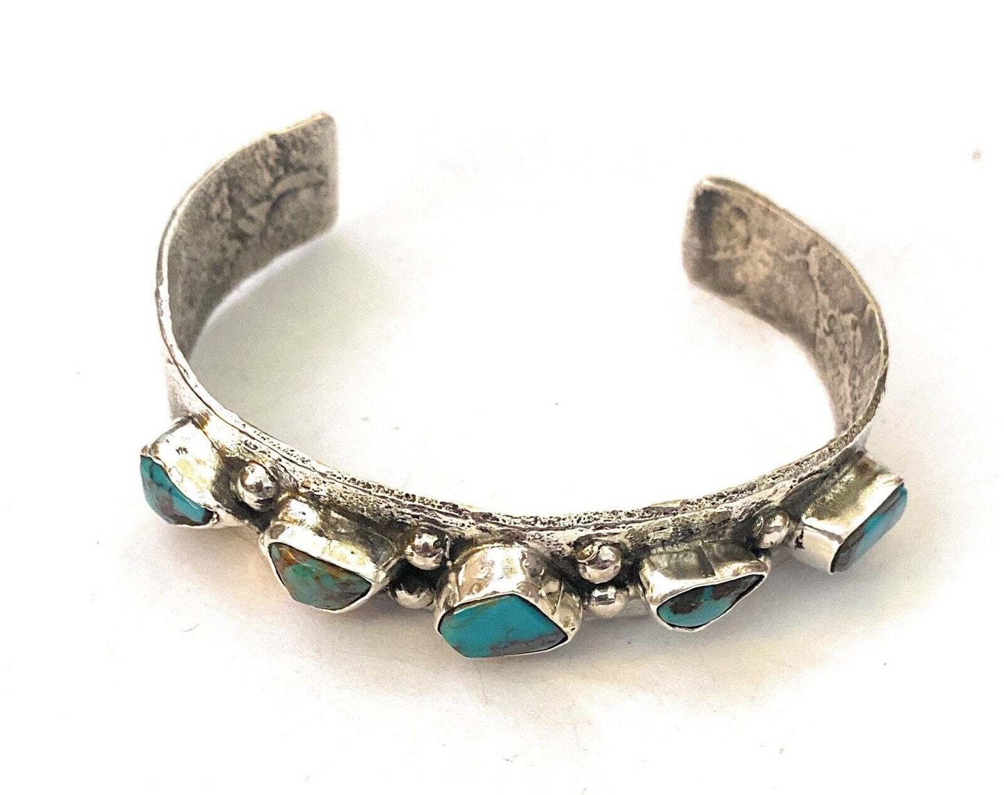 Handcrafted Turquoise & Sterling Silver Cuff Bracelet Signed NF