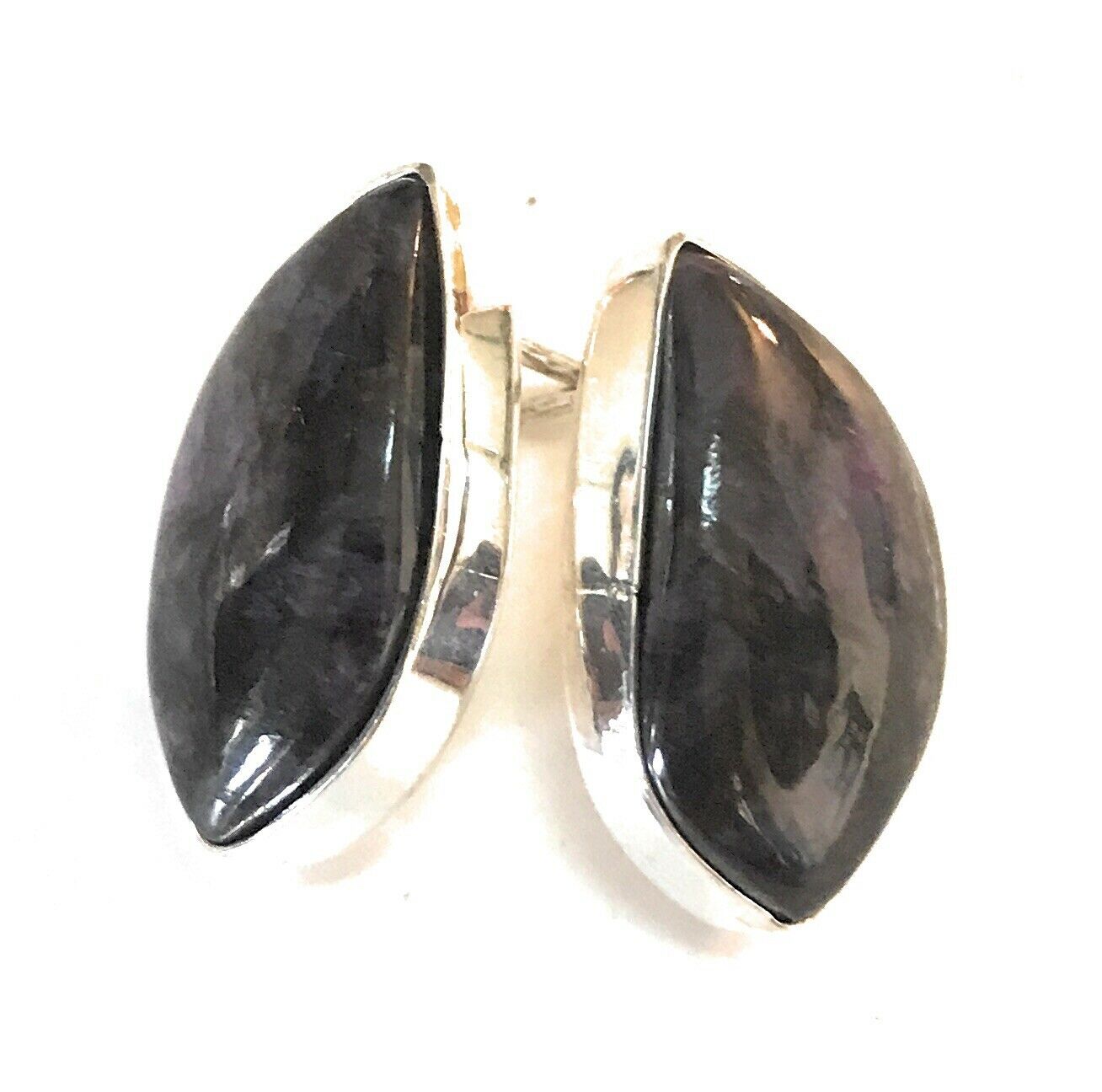 Handcrafted Charoite And Sterling Silver Post Earrings Stamped Sterling