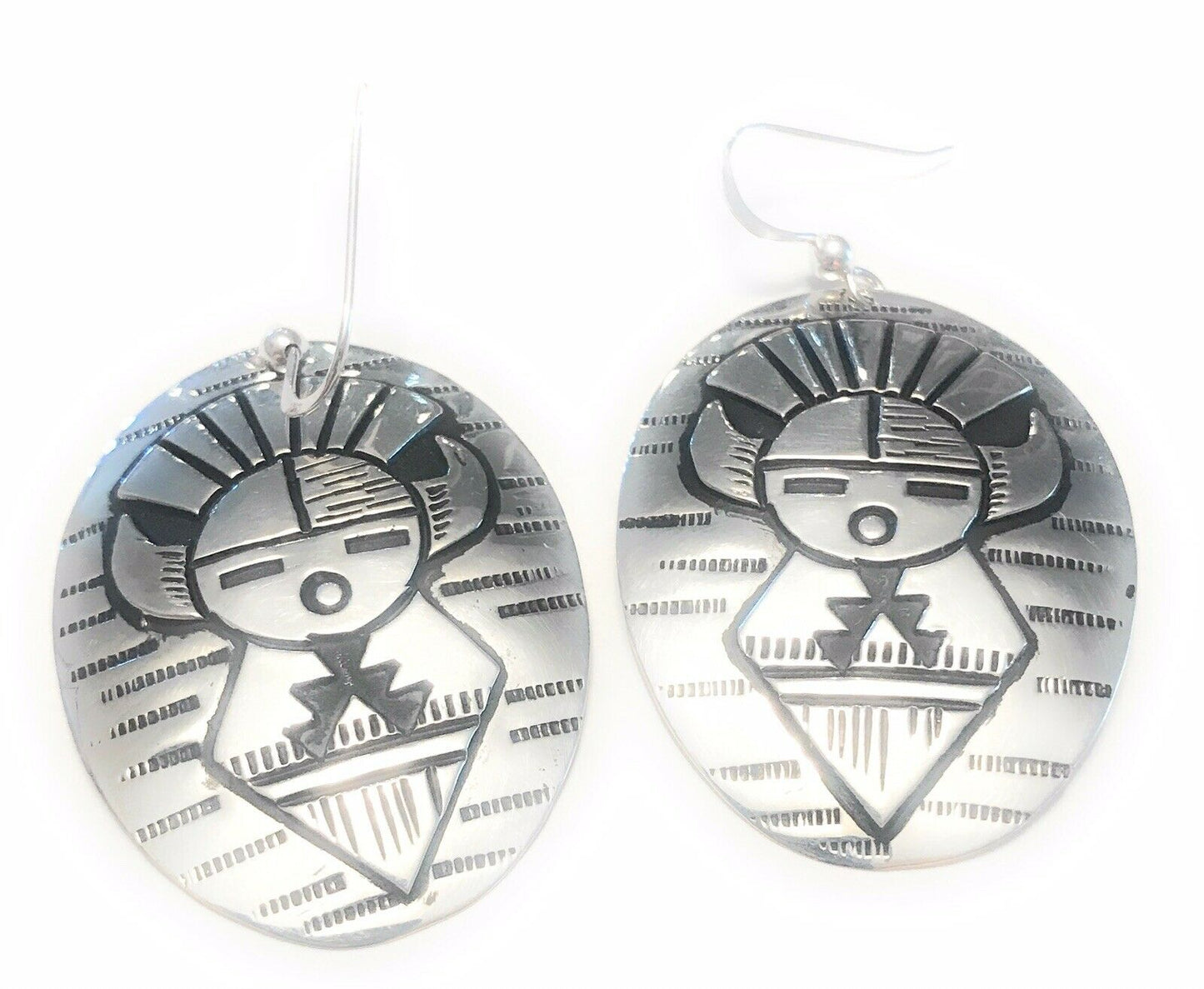 Navajo Sterling Silver Etched Hand Stamped Dangle Earrings