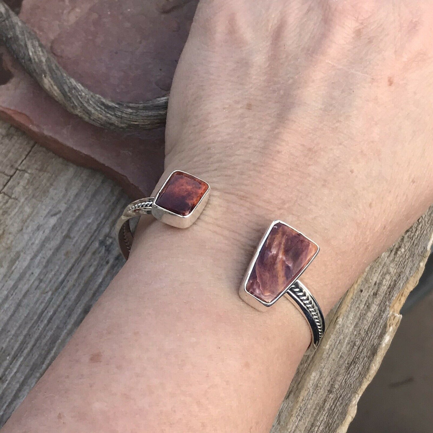 Navajo Floating Spiny Oyster Sterling Silver Cuff Bracelet Stamped