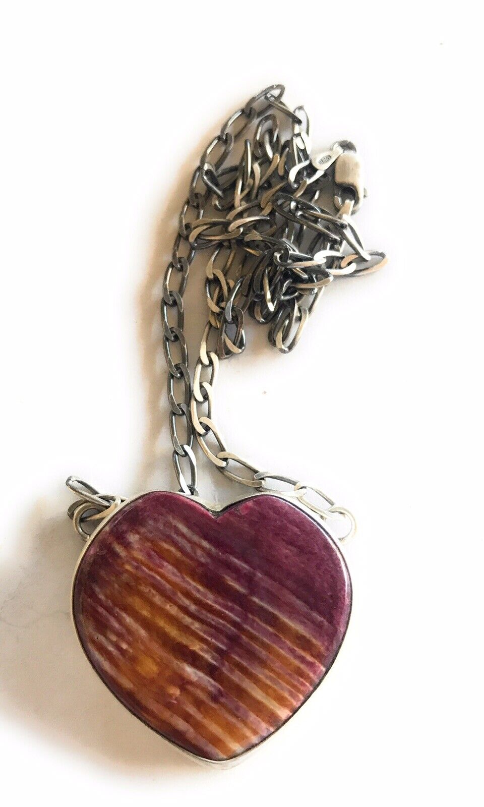 Handcrafted Purple Spiny And Sterling Silver Heart Necklace Signed