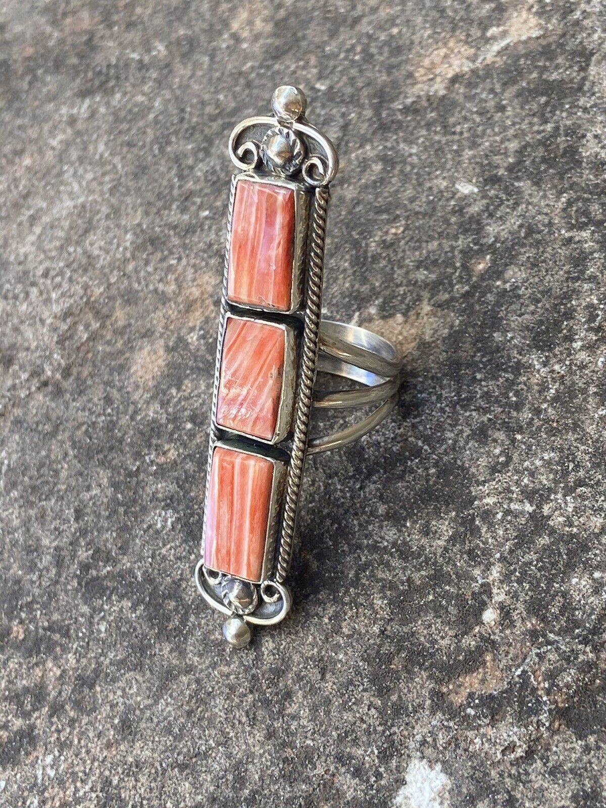 Navajo Spiny Oyster & Sterling Silver Ring Size 8.5 Signed
