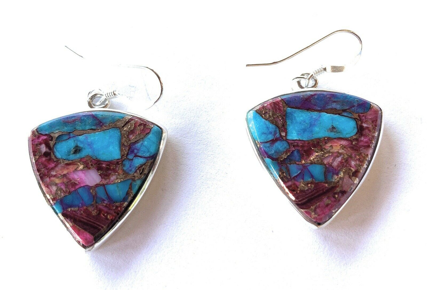 Navajo Pink Dream Mohave & Sterling Silver Slice of Pie Dangle Earrings