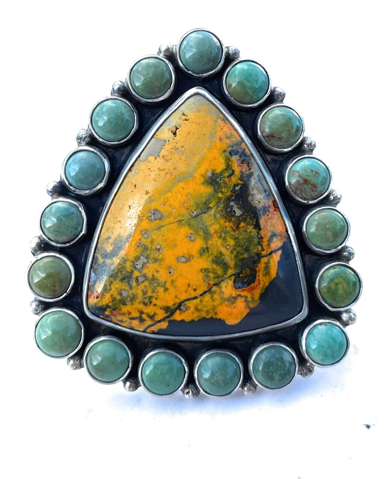 Handcrafted Turquoise & Bumble Bee Cluster Jumbo Ring Size 7