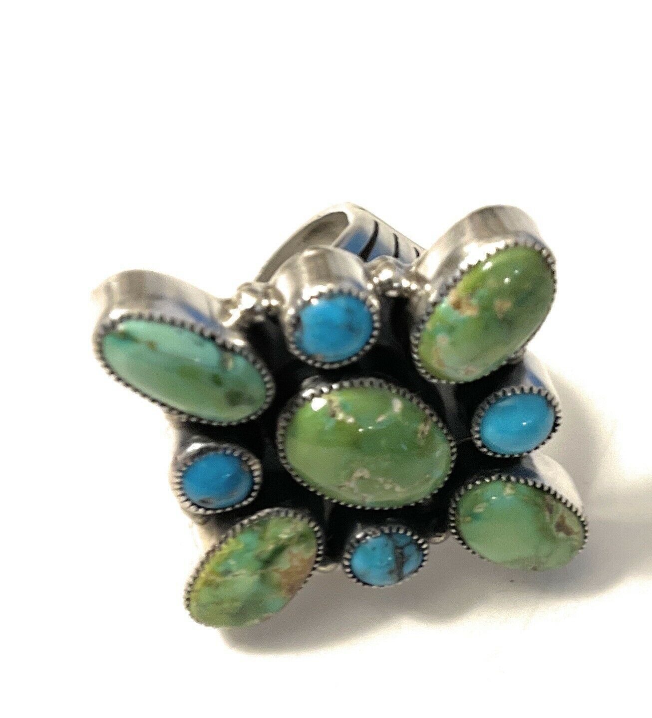 Handcrafted Sterling Sonoran Gold And Golden Hills Turquoise Cluster Ring Size 8.5