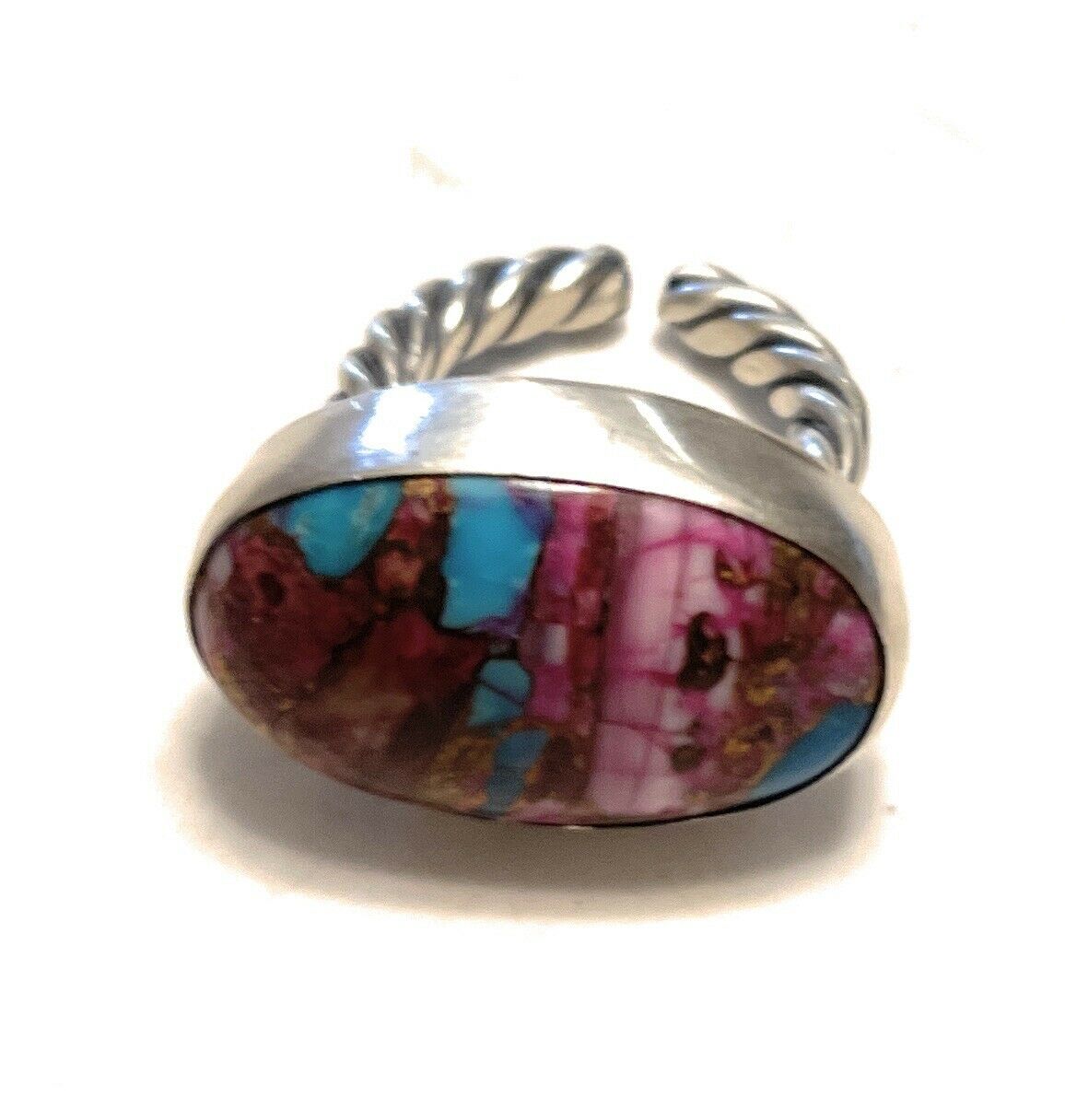 Handcrafted Pink Dream Mojave Oval Rope & Sterling Silver Adjustable Ring